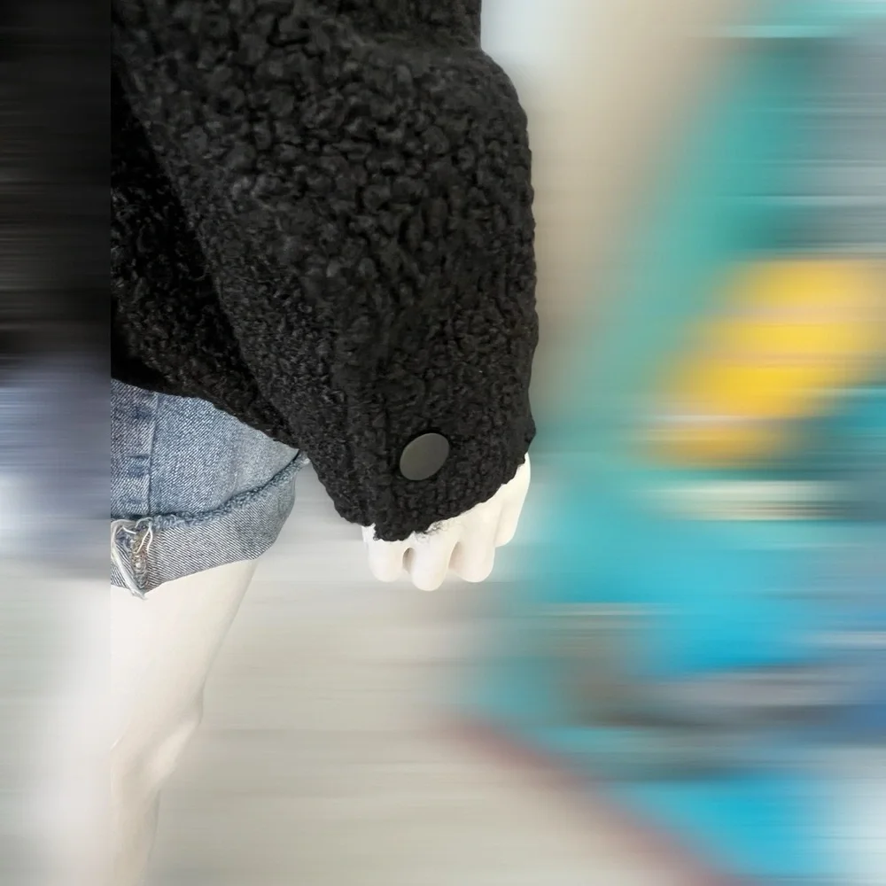 PEACH LOVE CALIFORNIA Black faux Sherpa sequin pocket jacket S M L - Picture 9 of 9